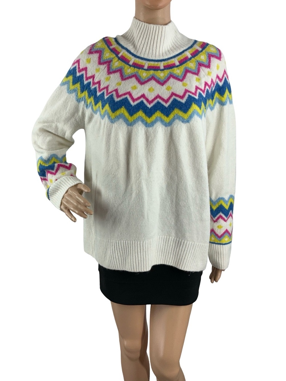 Vince Camuto Fair Isle Mock Neck Après Ski Sweater White Size M